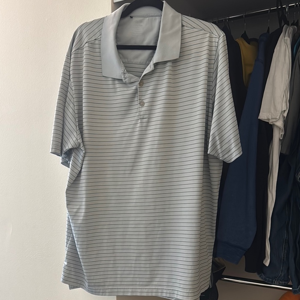 adidas Men's Polo Shirt - White and Gray Stripes